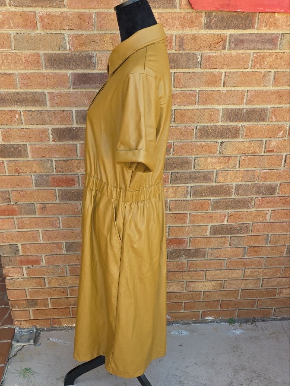 NWOT Who What Wear Faux Leather Button-Front Midi Dress in Tan Size Large - Picture 6 of 9
